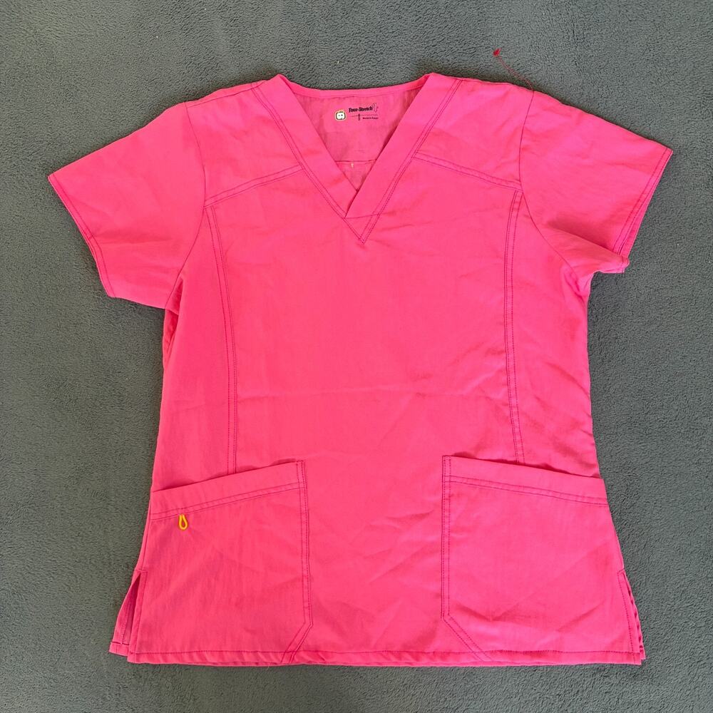 WonderWink Four Stretch Hot Pink Medical Nurse V Neck Scrub Top Women's Size L